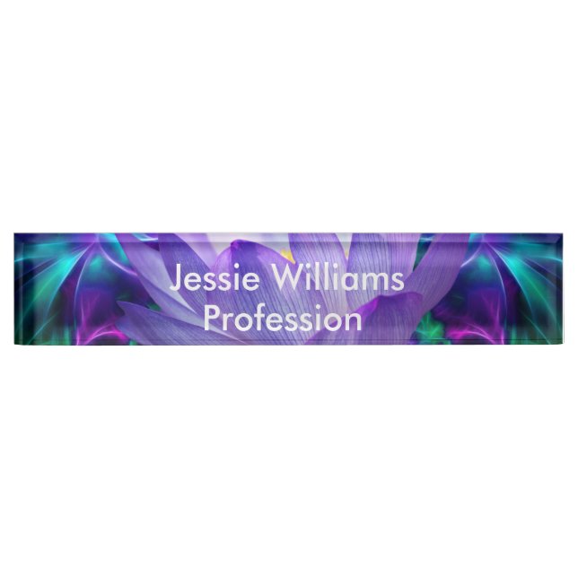 Purple lotus flower and its meaning desk name plate (Front)