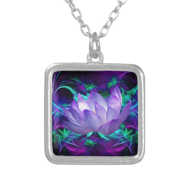 Purple lotus flower and its meaning silver plated necklace (Front)