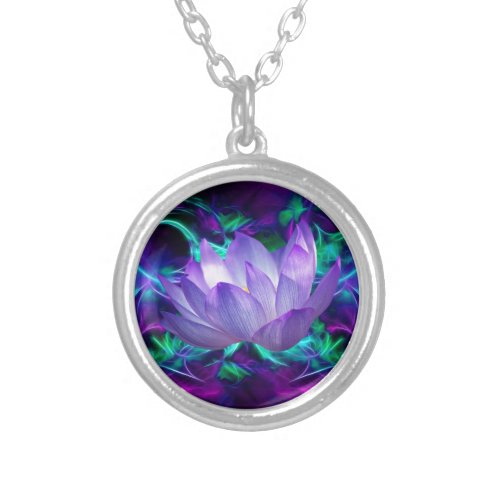 Purple lotus flower and its meaning silver plated necklace