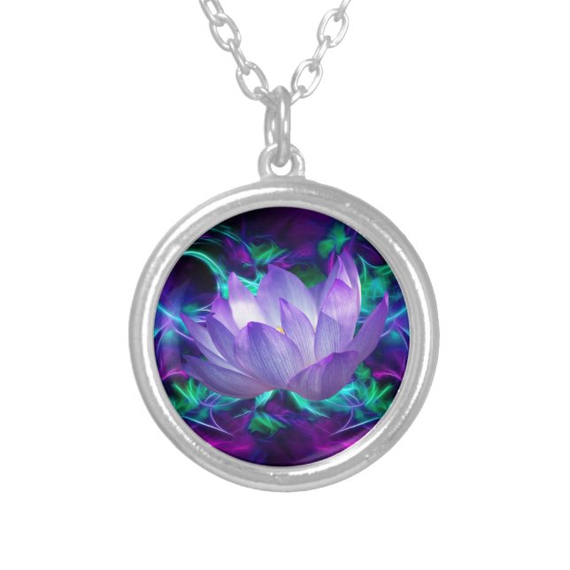 Purple lotus flower and its meaning silver plated necklace (Front)
