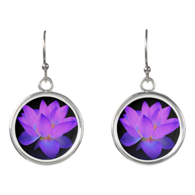 Purple Lotus Flower Drop Earrings (Front)