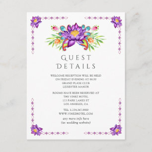Purple Lotus Flower Indian Wedding Guest Details Enclosure Card