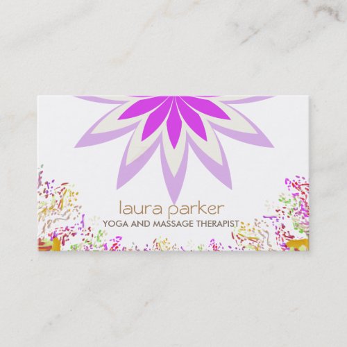 Purple Lotus Flower Logo Yoga Healing Health Business Card