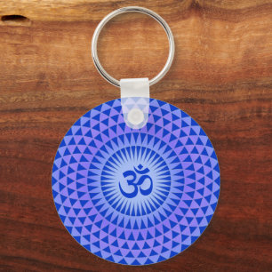 Purple Lotus flower meditation wheel OM Keychain