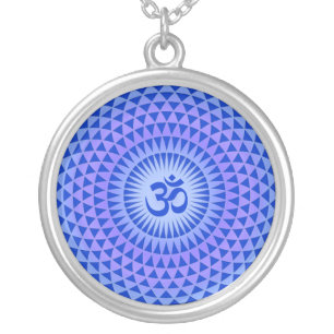 Purple Lotus flower meditation wheel OM Silver Plated Necklace