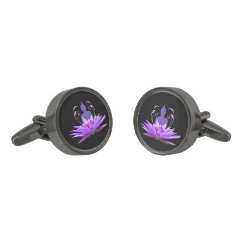 Purple Lotus Flower Meditation Yoga Cufflinks