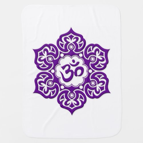 Purple Lotus Flower Om on White Baby Blanket