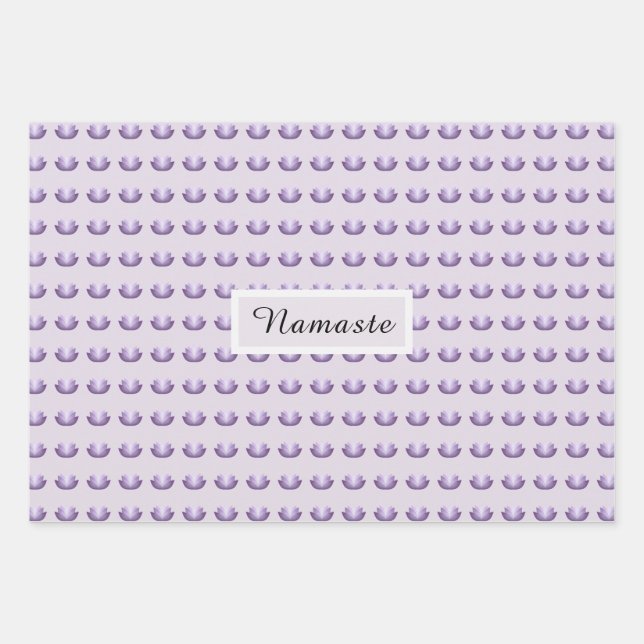 Purple Lotus Flower  Pattern Namaste Wrapping Paper Sheets (Front)