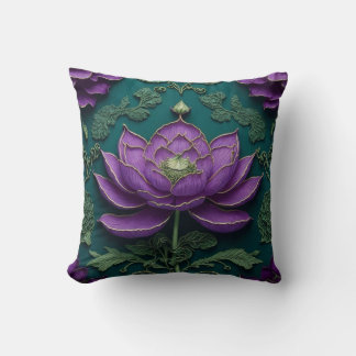 Purple Lotus Flower Throw Pillow