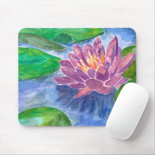 Purple Lotus Flower Watercolor Mouse Pad