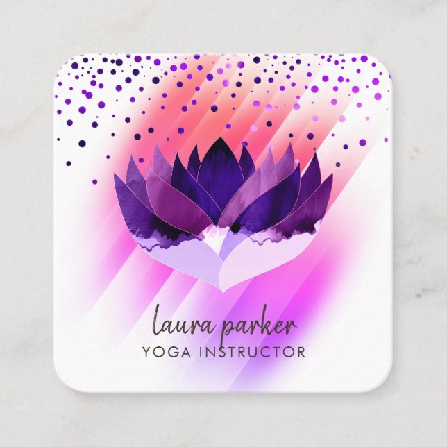 Purple Lotus Flower Yoga Instructor Zen Art Square Business Card (Front)