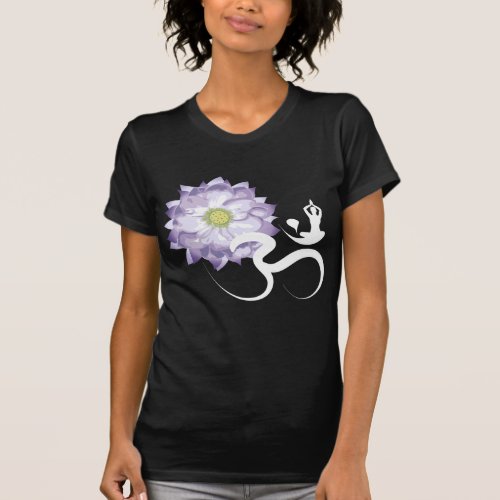 Purple Lotus Flower Yoga Om Calligraphy T_Shirt