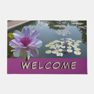 Purple Lotus Flowers Cust. WELCOME Doormat