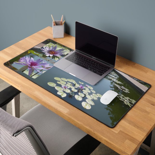 Purple Lotus Flowers in Pond Desk Mat (Office 2)