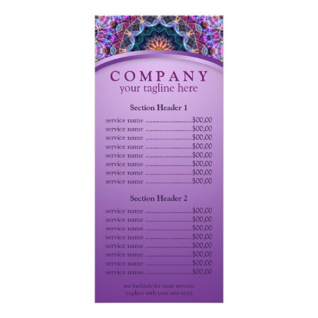 Purple Lotus Mandala Price List Rack Card