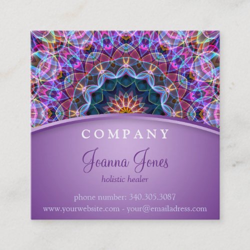 Purple Lotus Mandala Square Square Business Card