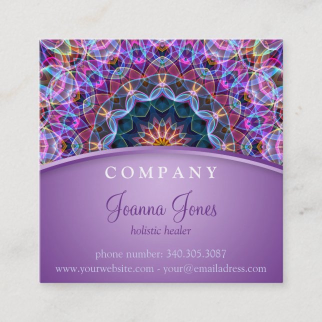 Purple Lotus Mandala Square Square Business Card (Front)