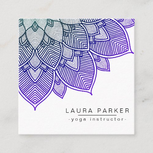 Purple Lotus Mandala Yoga Instructor Holistic Square Business Card