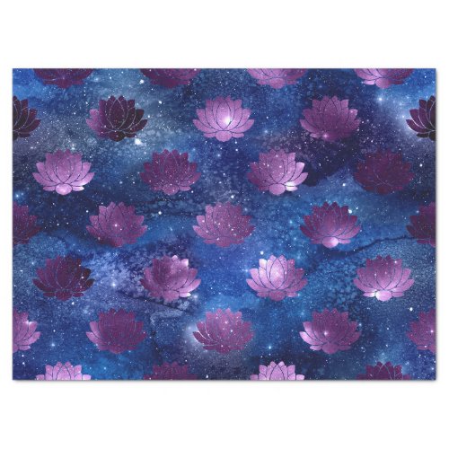 Purple Lotus on Blue Galaxy Decoupage Tissue Paper