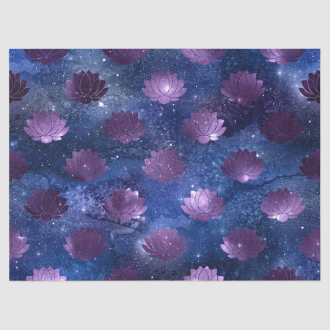 Purple Lotus on Blue Galaxy Decoupage Tissue Paper (Front)