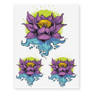 Purple Lotus - set of 3 Temporary Tattoos