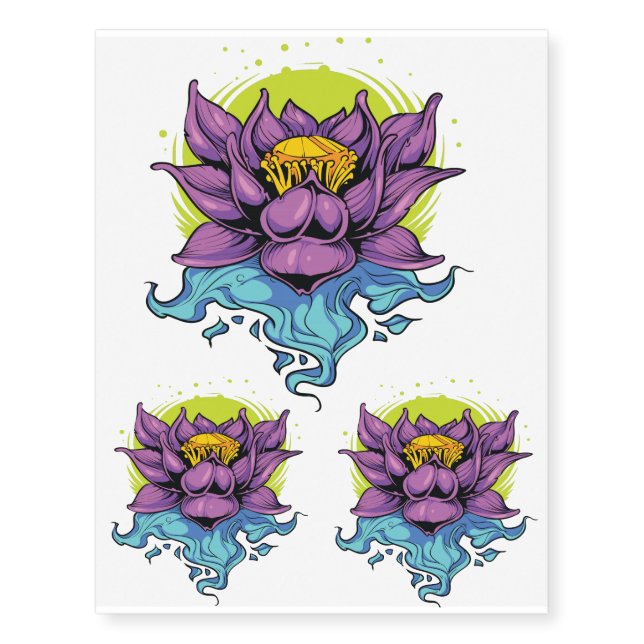 Purple Lotus - set of 3 Temporary Tattoos (Front)
