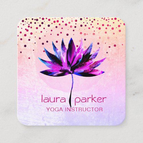 Purple Lotus Watercolour Yoga Massage Therapist  Square Business Card