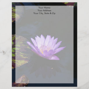 Purple Lotus Waterlily Flower & Striped Lily Pads Letterhead