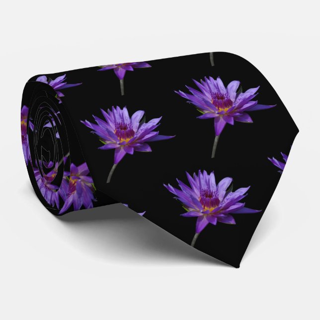 Purple Lotus Waterlily Neck Tie (Rolled)