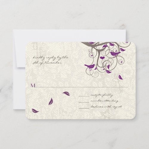 Purple Love Bird Rustic Country Tree Wedding RSVP Card