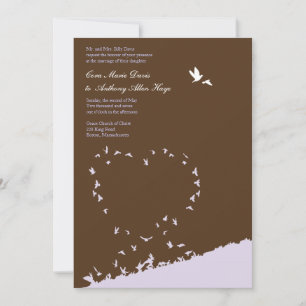 Purple love bird wedding invitation