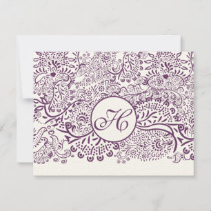 Purple Love Birds Damask Monogram Weddings RSVP