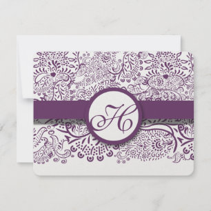 Purple Love Birds Damask Monogram Weddings RSVP