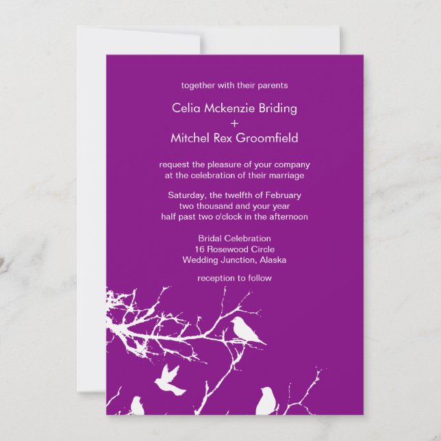 Purple Love Birds Weddings Customized Invitation (Front)