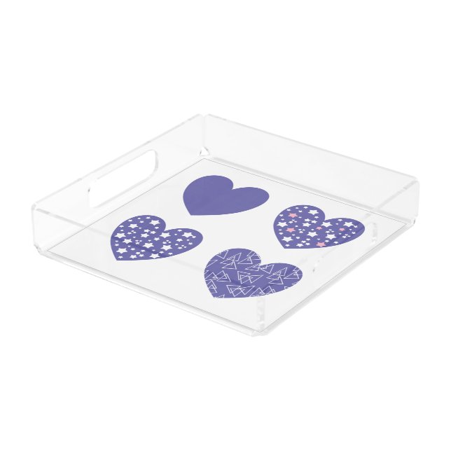 Purple Love Heart Acrylic Tray (Angled)