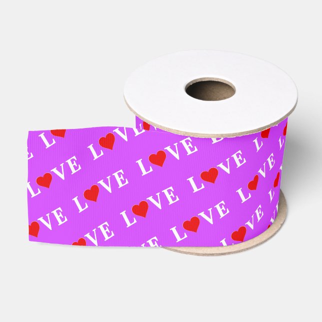 Purple LOVE Heart Elegant Grosgrain Ribbon (Spool)