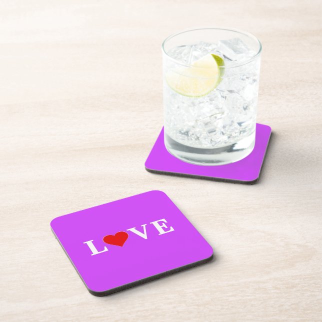 Purple LOVE Heart Elegant Stylish Beverage Coaster (Right Side)