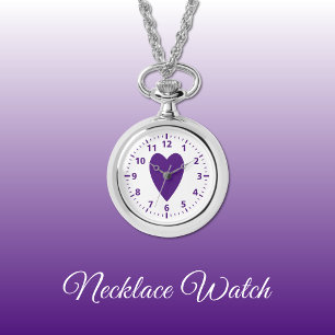 Purple love heart Necklace Watch