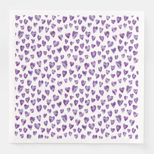 Purple love heart pattern paper dinner napkins (Front)