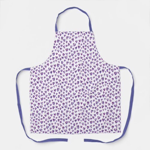 Purple love heart watercolor pattern apron