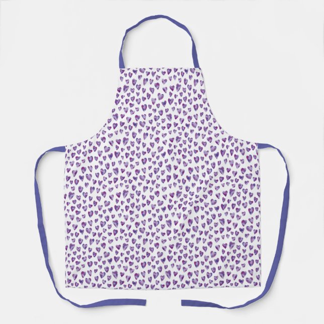 Purple love heart watercolor pattern apron (Front)