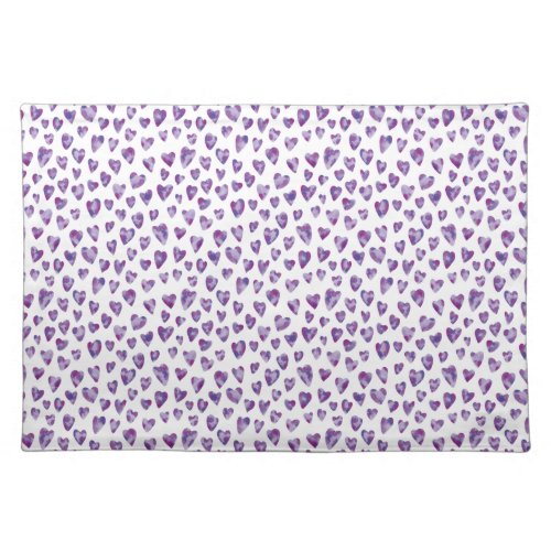 Purple love heart watercolor pattern cloth placemat