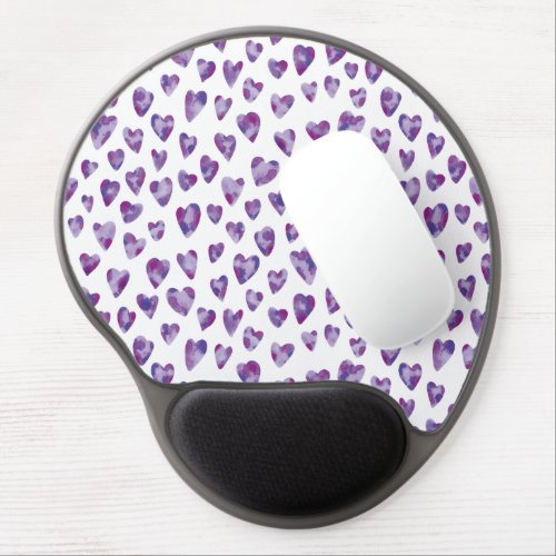 Purple love heart watercolor pattern gel mouse pad