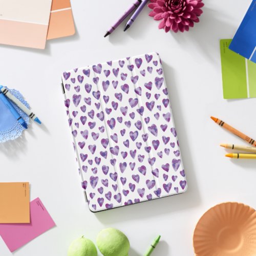 Purple love heart watercolor pattern iPad pro cover