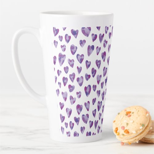 Purple love heart watercolor pattern latte mug