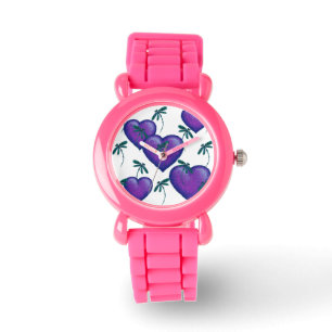Purple Love Hearts and Dragonflies Watch