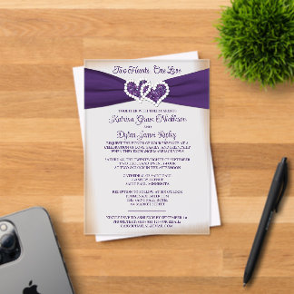 Purple Love Hearts Wedding Invitation