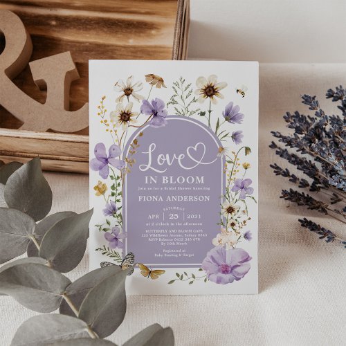 Purple Love in Bloom Boho Wildflower Bridal Shower Invitation