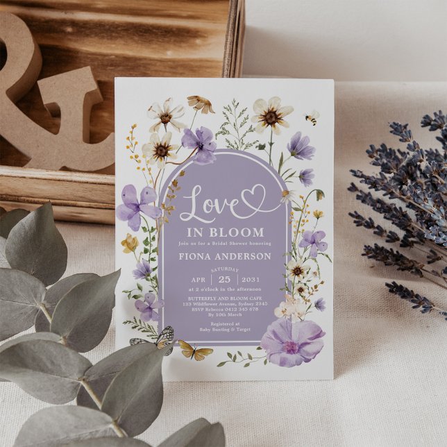 Purple Love in Bloom Boho Wildflower Bridal Shower Invitation (Creator Uploaded)