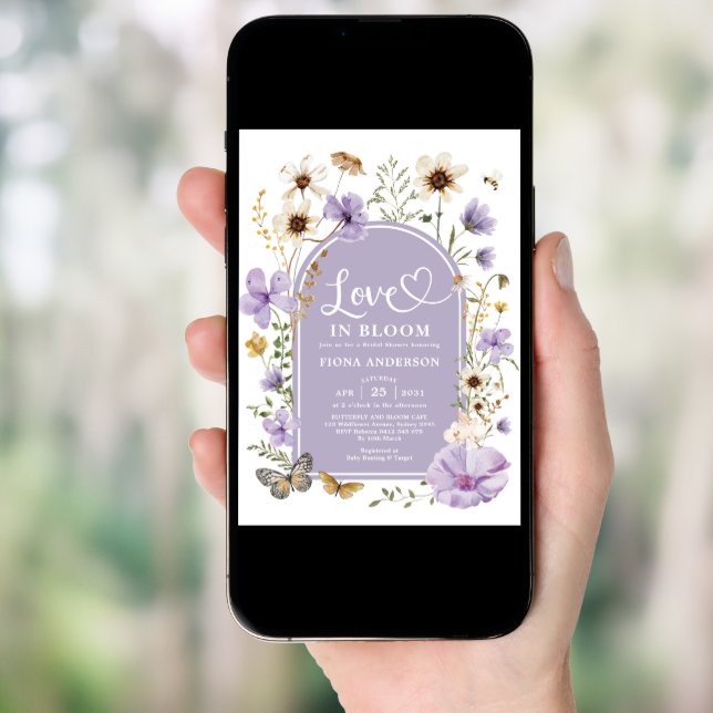 Purple Love in Bloom Boho Wildflower Bridal Shower Invitation (Front Digital)